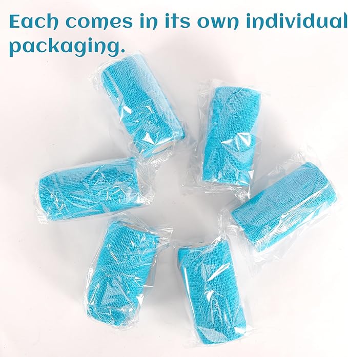 6 Rolls Elastic Self Adhesive Bandage Wrap 4 Inch, Breathable Non Woven Cohesive Bandage, Vet Wrap for Dogs, Ankle Sprains Swelling Medical First Aid Tape, Sports Athletic Tape Blue