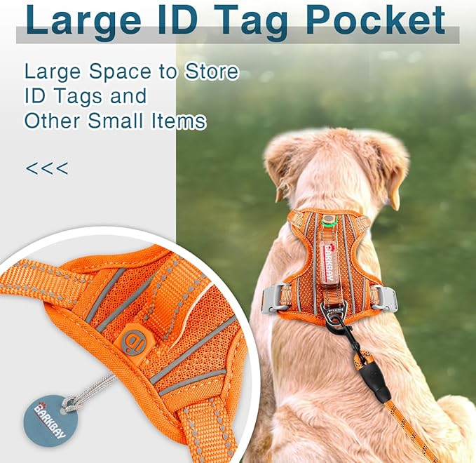 BARKBAY Dog Harness No Pull with ID Tag Pocket - Heavy Duty, Reflective, Easy Control for Large Dogs(Orange,XS)