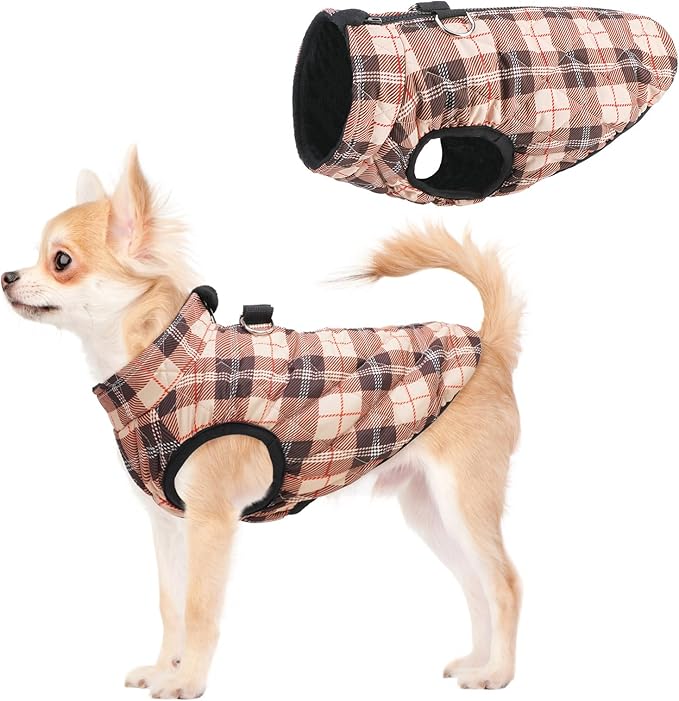 SCENEREAL Dog Winter Coat for Small Dogs Boys Girls - Warm Jacket with Built-in Harness, Fall Winter Waterproof Puppy Cold Weather Coat, Fleece Puffer Vest - Windproof Snow Pet Clothes