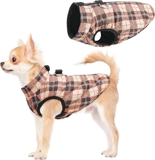 SCENEREAL Dog Winter Coat for Small Dogs Boys Girls - Warm Jacket with Built-in Harness, Fall Winter Waterproof Puppy Cold Weather Coat, Fleece Puffer Vest - Windproof Snow Pet Clothes