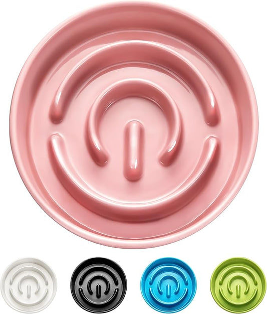 Ceramic Slow Feeder Dog Bowls, 0.6 Cup Slow Feeder for Small Dogs and Cats, Puzzle Maze Bowl, Prevents Choking, 6in, Pink