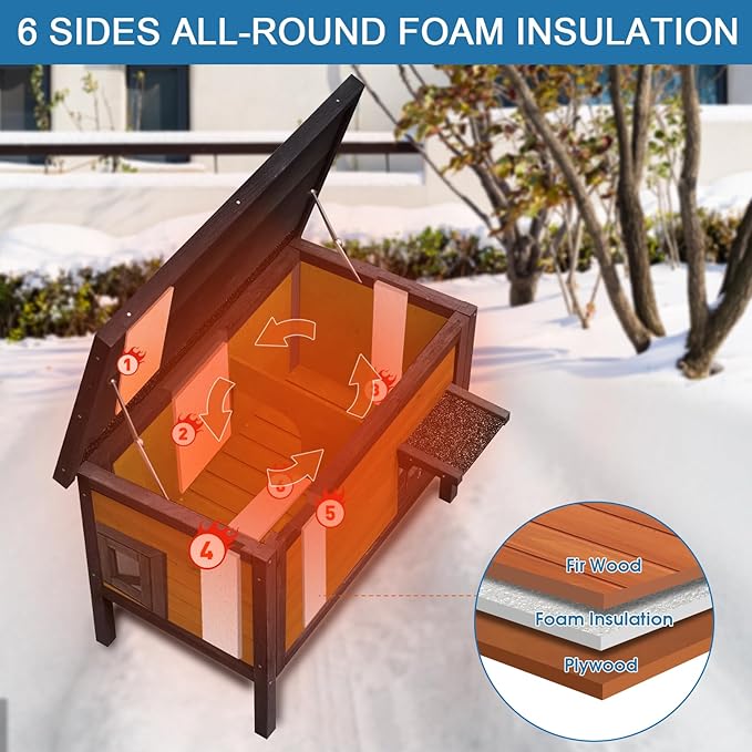 Outdoor Insulated Cat House Feral Cat Enclosure Cat Shelter Weatherproof for Winter with All-Round Foam Escape Door
