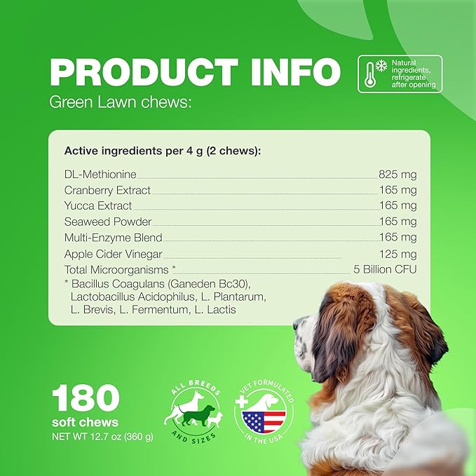 Grass Burn Spot Chews for Dogs - Urine Neutralizer for Lawn - Pee Lawn Spot Saver Caused by Urine - Probiotics, Enzymes & Multivitamins - Grass Saver Soft Treats for Canine Digestive and UTI Support