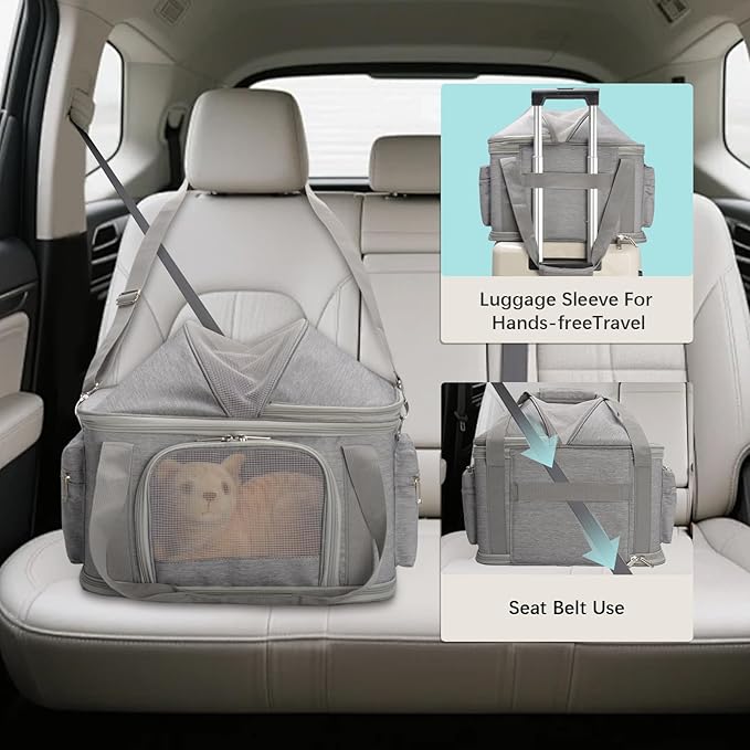 Airline Approved Pet Carrier Soft-Sided Dog Carriers Travel Tote Bag for Small Dogs Cats, Foldable Pet Bag for Puppies Small Animals with Pockets (Grey, 16.2" x 11.4" x 13")