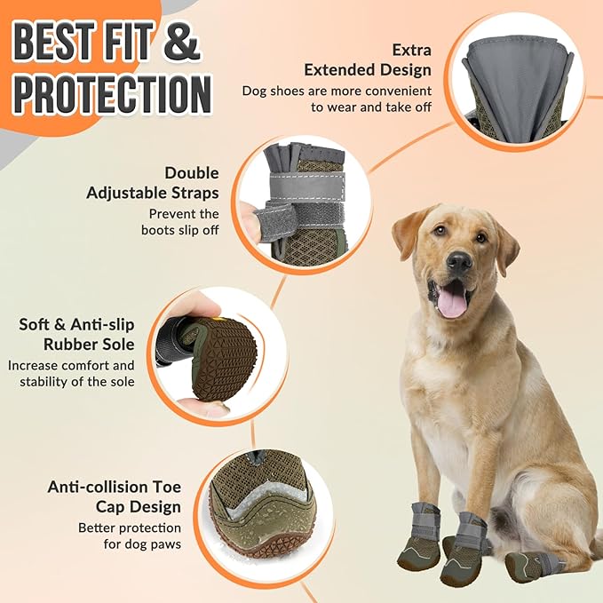 SlowTon Dog Shoes for Large Small Medium Dogs - Breathable Dog Boots for Summer Hot Pavement, Paw Protector for Outdoor Walking Winter Snow, Anti-Slip Rubber Dog Booties for Hardwood Floor (Brown, 6)