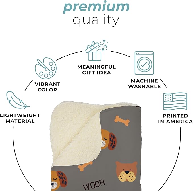 Grey Woof Plush Pet Lightweight Blanket - 60" x 80" - Cute for Dogs - Gifts and Puppy Essentials - Printed in America