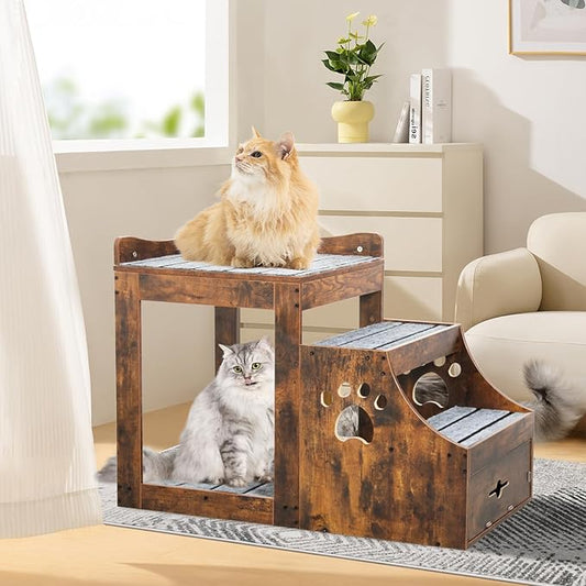 Pet Window Perch with Stairs, Super Large Pet Bunk Bed for Cats, Multi-Level Pet Seat Platform with Mats, Pet Bed Couch with Drawers for Bedside(Large)