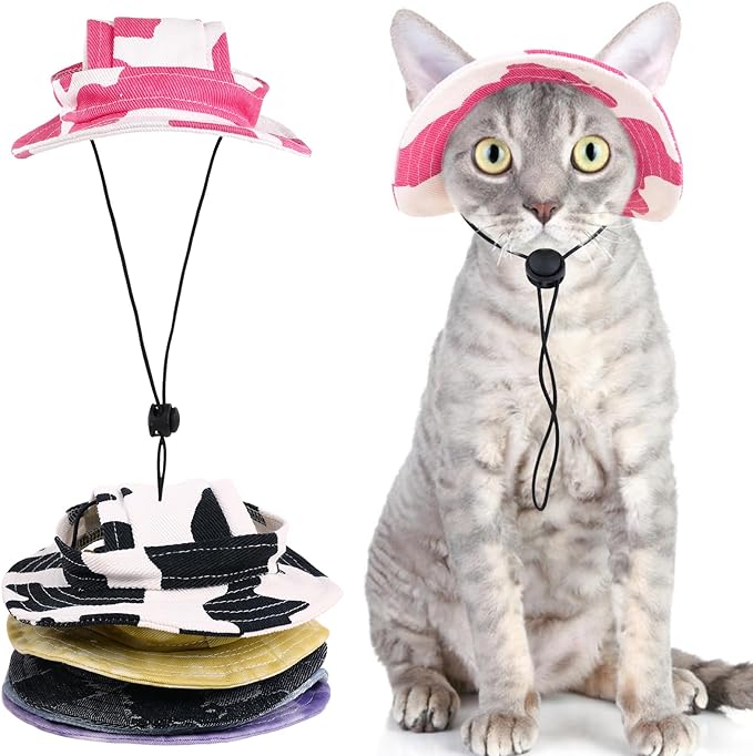 QBLEEV Cat Hats for Cats Only, Sphynx Hat with Ear Hole, Hairless Cat Cowboy Hats for Birthday Party Halloween, Kitten Headwear Sun Sombrero Caps, Chihuahua Sunscreen Baseball Outdoor Climbing Cap