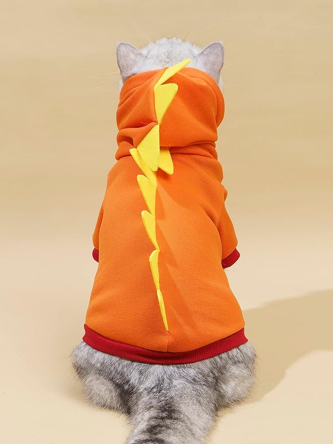 QWINEE Dinosaur Dog Hoodie Dog Warm Jacket Christmas Halloween Dog Costume Dog Clothes for Puppy Kitten Small Medium Dogs Cats Orange M