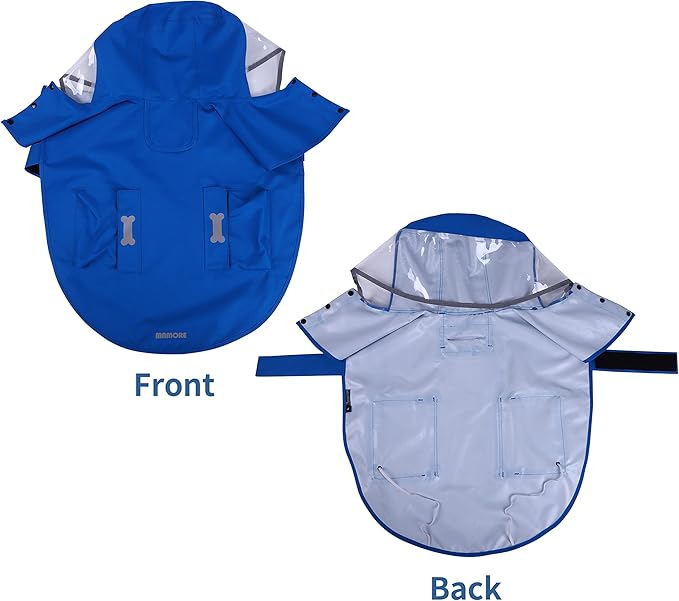 Waterproof Dog Raincoat, Adjustable Reflective Lightweight Pet Rain Clothes with Poncho Hood (X-Large, Blue)