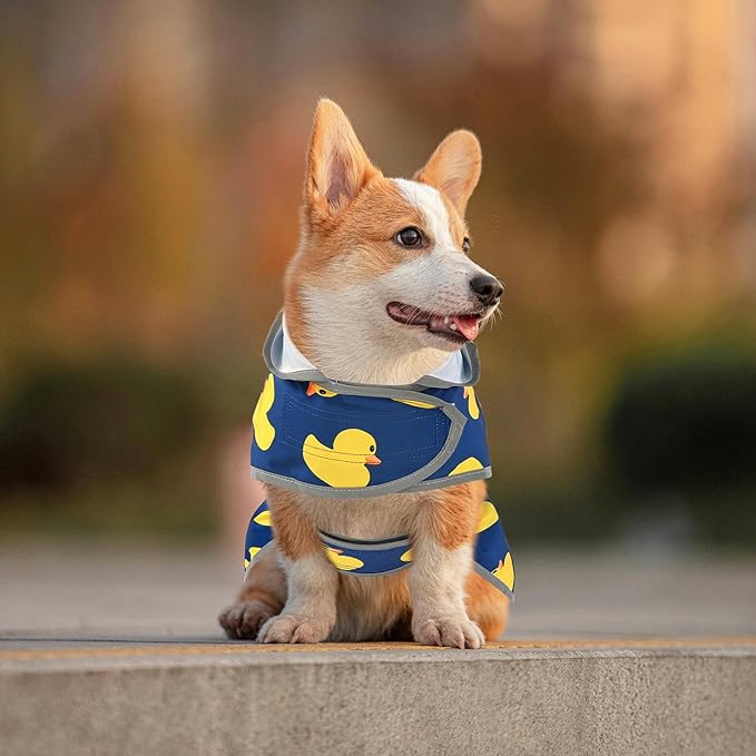 Dog Raincoat for Small Dogs Puppies Waterproof Hooded Rain Jacket with Reflective Strips Leash Hole & Poncho Adjustable Fit (Duck,S)