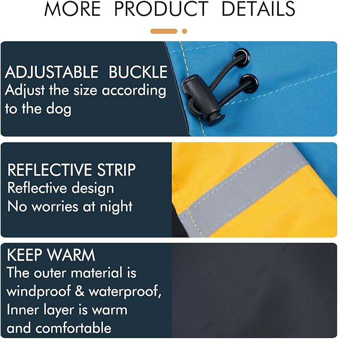 Dog Warm Coats - Windproof Dog Winter Outdoor Jackets Cold Weather Coats for Dog Waterproof Dog Raincoats with Hole for Dog Leash,Black Blue XS