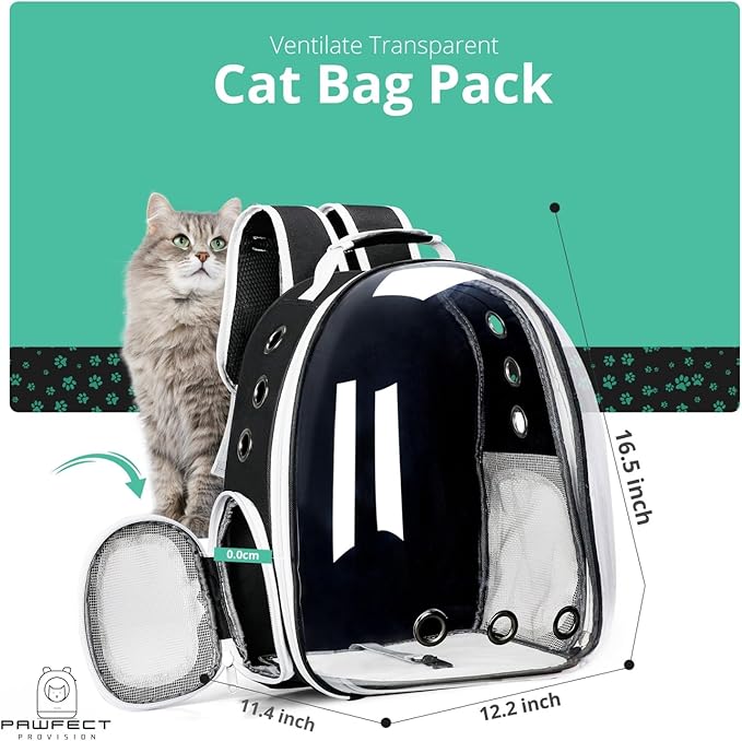 Cat Backpack Carrier with Collapsable Dog Bowl, Cat Collar & Interactive Cat Toy - Airline Approved Bubble Carrying Bag for Medium Dogs & Cats, Animal Carrier Backpacks, Pet Backpack | Black