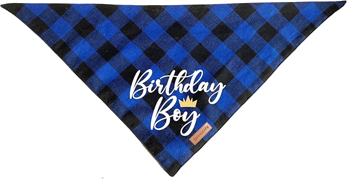 Realeaf Birthday Boy Dog Bandana, Dog Birthday Party Supplies,Premium Durable Fabric,Buffalo Bandana for Medium and Large Dogs Pets(Blue Paid, Large)