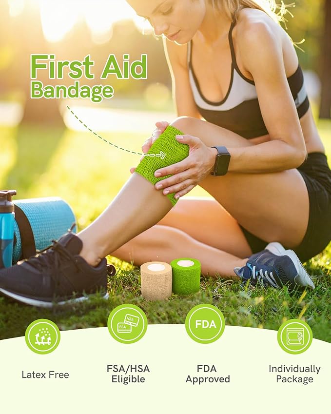 FriCARE Self Adhesive Bandage Wrap, Medical Tape in First Aid Kit, Cohesive Bandages for Wounds Sport Vet, 2 inches X 5 Yards 6 Rolls, Jubilee Spark