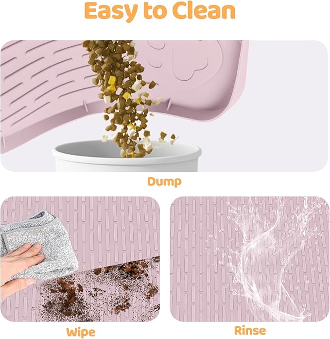 Dog Food Mat, Extra Large 40" x 28" Silicone Pet Feeding Mat with Raised Edge Pet Placemat for Small, Medium, and Large Pets Non-Slip, Easy to Clean (Pink)