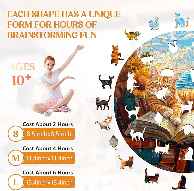 Wooden Puzzles for Adults, Wooden Jigsaw Puzzles for Adults Kids, Lazy Orange Cat Unique Shaped Wood Puzzles Adult, Creative Birthday Gifts for Friends Family Game (11.4 * 11.4in 200pcs)