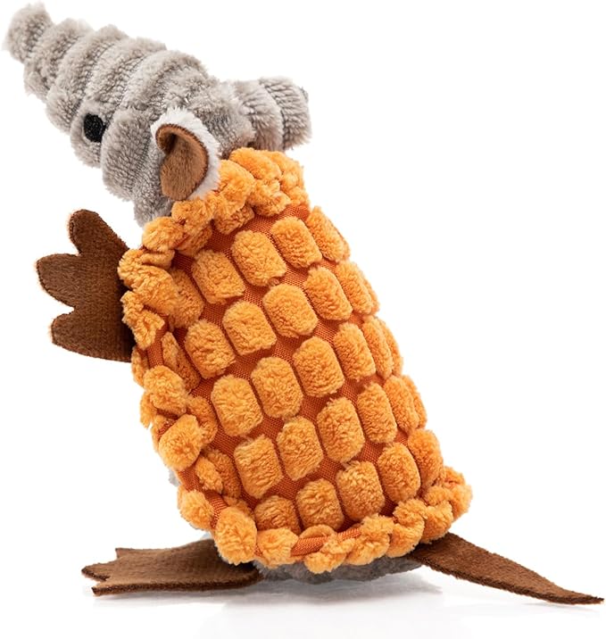 Hollypet Plush Dog Squeaky Toy Stuffed Armadillo Animal Pet Puppy Chew Toys with Clean Teeth for Small Medium Large All Breed Sizes Dogs, Orange,6 in