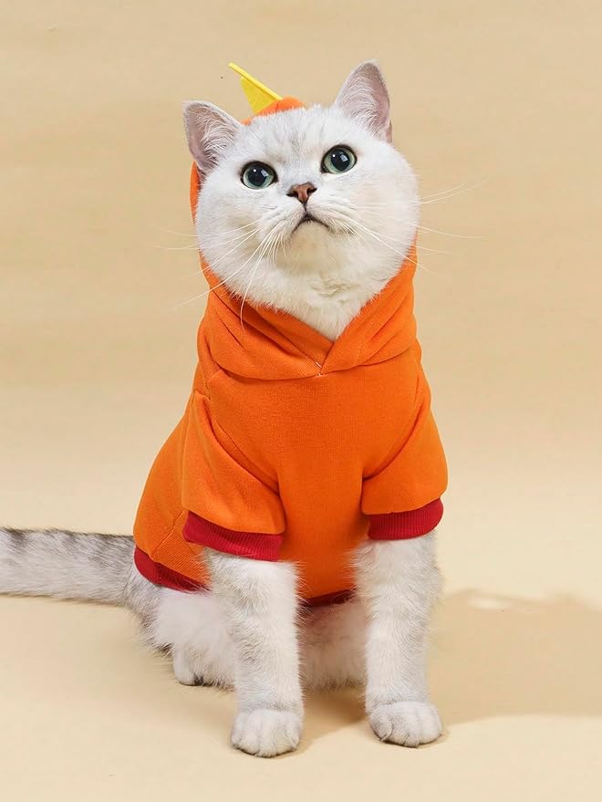 QWINEE Dinosaur Dog Hoodie Dog Warm Jacket Christmas Halloween Dog Costume Dog Clothes for Puppy Kitten Small Medium Dogs Cats Orange S