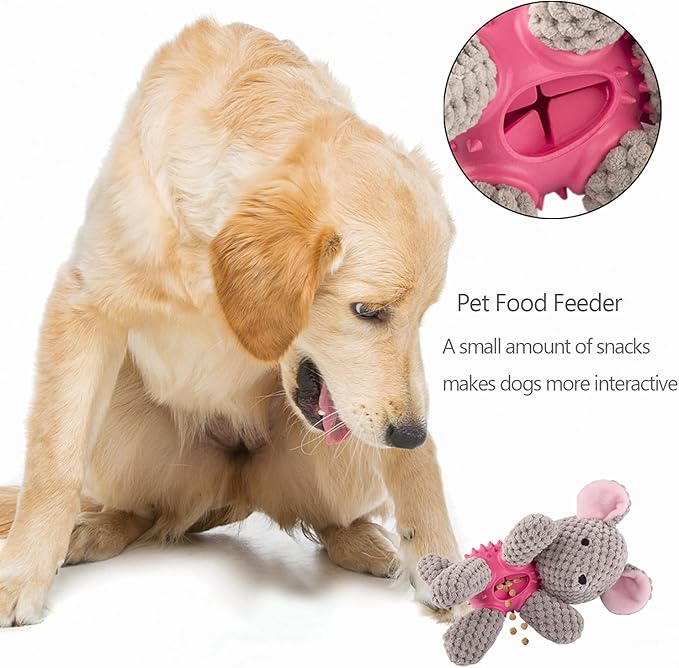GOOLA Dog Squeaky Toys, Interactive Durable Plush Dog Toy with Squeaker and Crinkle Paper, Natural Rubber Chew Puzzle Dog Toys Leakage Food Toy for Puppy Small Middle Large Dogs, Soft Pet Toys