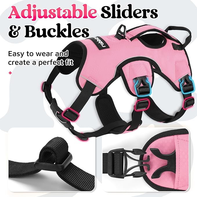 rabbitgoo Escape Proof Dog Harness Large Dogs, Soft Padded Full Body Pet Harness, Reflective Adjustable No Pull Vest with Lift Handle and Leash Clip for Walking Hiking, Light Pink, XL