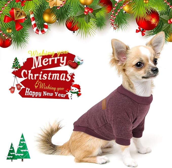 Idepet Pet Dog Classic Knitwear Sweater Soft Fleece Dog Coat Soft Thickening Warm Pup Dogs Shirt Winter Pet Dog Cat Clothes Puppy Customes Clothing for Small Dogs (XXS, Brown)