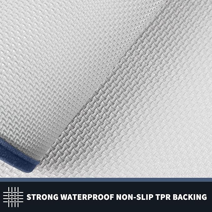 PURRUGS Dirt Trapping Door Mat 32" x 48", Non-Slip/Skid Machine Washable Entryway Rug, Shoes Scraper, Area Rug, Super Absorbent Welcome Mat for Muddy Wet Shoes and Paws, Light Blue & Navy