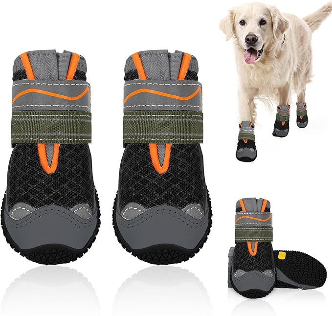 SlowTon Dog Shoes for Large Small Medium Dogs - Breathable Dog Boots for Summer Hot Pavement, Paw Protector for Outdoor Walking Winter Snow, Anti-Slip Rubber Dog Booties for Hardwood Floor (B OR, 5)