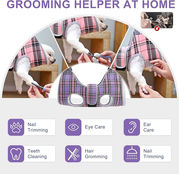 BEAUTYZOO Dog Grooming Hammock for Small Dogs Cat- Dog Sling for Nail Trimming/Clipping- Dogs Hanging Harness Holder with Thick Fabric Neck Support & Strap Restraint Claw Care, Purple XS