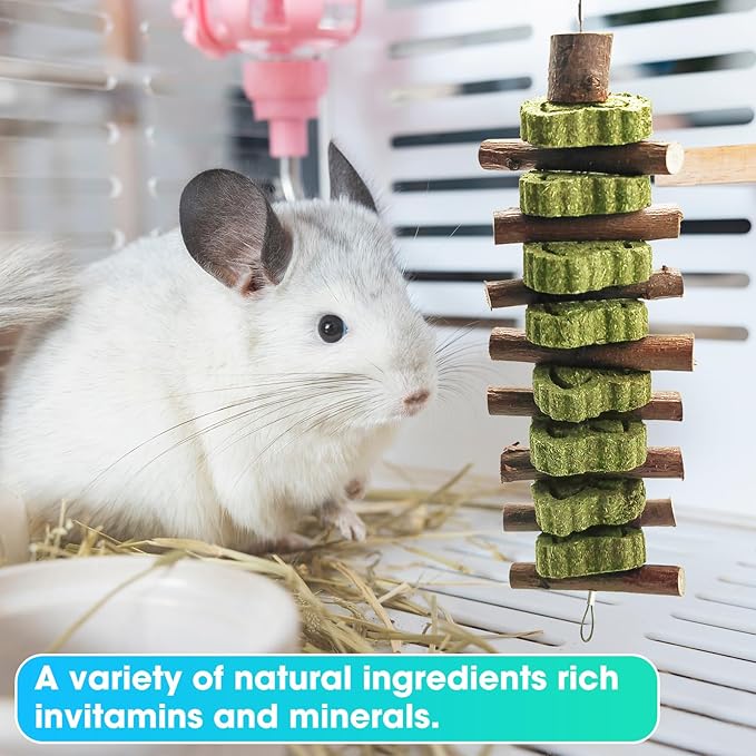 WDEFUN Natural Peach Wood Clover Cake Teeth Grinding Toy String - Rabbit Snack Chewing Toy, Safe and Durable Pet Teeth Grinding Rod, Caring for Dental Health