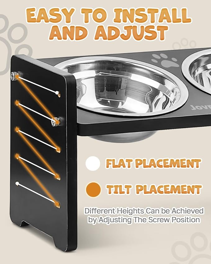 Elevated Dog Bowls, Adjustable Raised Dog Bowl Stand for Small Size Dogs and Cats, Durable Bamboo Dogs Feeder with 2 Stainless Steel Bowls and Non-Slip Feet, Pet Food Bowl for Small Sizes