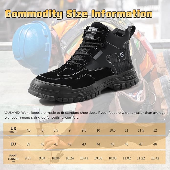 Steel Toe Boots for Men Indestructible Steel Toe Shoes Breathable High Top Work Boots for Men Lightweight Safety Shoes Non Slip Work Shoes Industry Construction Safety Boots