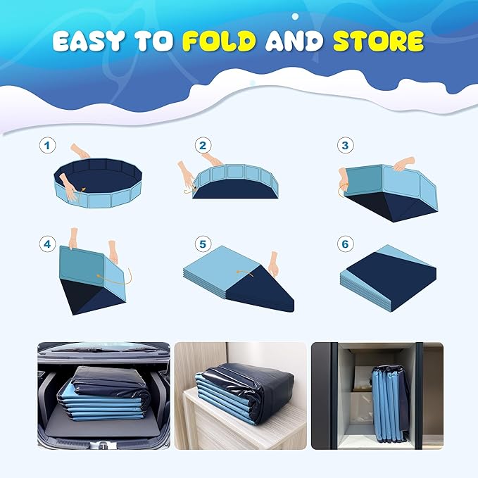 COMMOUDS 97Inch Extra Large Foldable Dog Pool, Collapsible Hard Plastic Dog Kiddie Swimming Pool, Portable Pet Bath Tub Wading Pools for Kids and Puppy Small Medium Large Dogs
