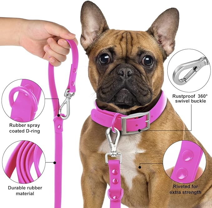Wisedog Waterproof Dog Leash – 5ft/6ft Adjustable with 2 Hooks & Traffic Handle, Easy to Clean Double Clip Leash for Small, Medium, Large Dogs (Rose Violet,M)