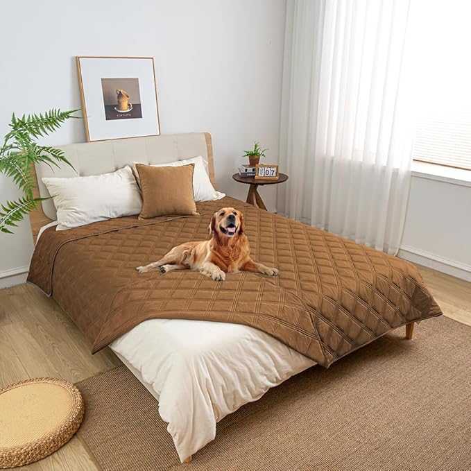 fuguitex Waterproof Dog Blanket Reversible for Small Dogs Resistant Leakproof Washable Couch Cushion Bed Protector Cover for Indoor Furniture Pet Friendly（52"*82",Brown+Brown