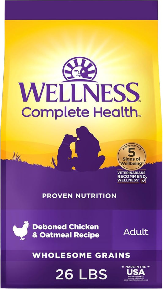 Wellness Complete Health Dry Dog Food, Wholesome Grains, Natural, Chicken & Oatmeal Recipe, (26-Pound Bag)