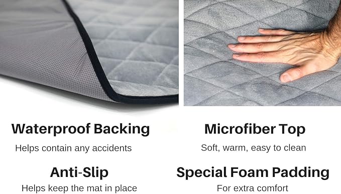 4Knines Extra Large Dog Crate Mat – Waterproof, Non-Slip, Machine Washable Crate Mat – Soft, Durable Kennel Mat for Dogs – Pet Bed for Crates, Travel or Home Use - Extra Large (Grey)