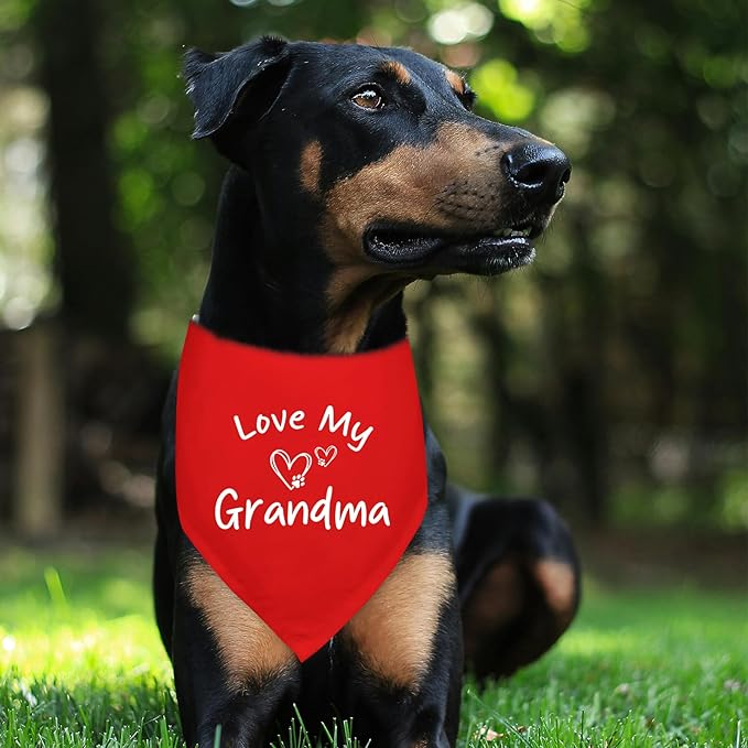 Love My Grandma Bandana Funny Cute Dog Bandana Mothers Day Birthday Christmas Photo Prop Pet Scarf Accessories for Pet Dogs Lovers Dog Mom Gifts - Red
