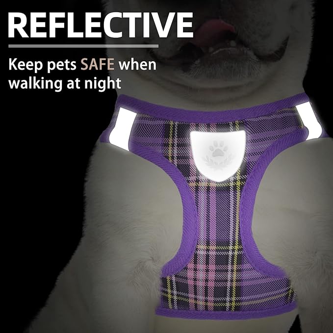 PUPTECK Adjustable Dog Harness Collar and Leash Set Step in No Pull Pet Harness for Small Medium Dogs Puppy and Cats Outdoor Walking Running, Soft Mesh Padded Reflective Vest Harnesses, Purple XL