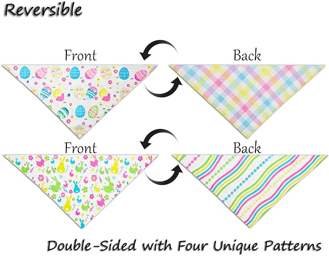 Easter Dog Bandanas for Large Dogs,Reversible 2-Pack Spring Scarves,Holiday Outfits with Colorful Egg and Bunny Designs,Pet Costume Accessories for Boys and Girls (Large)
