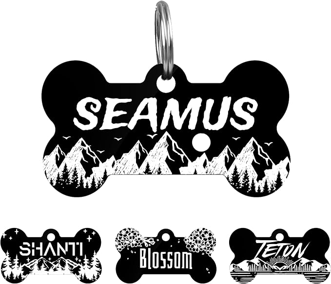 Black Bone Dog Tags and White Laser Engraved Dog Name Tag, Custom Pet ID Tag for Dogs & Cats, Personalized Dog Cat ID Tag, Cute Durable Pet Collar Name Tags