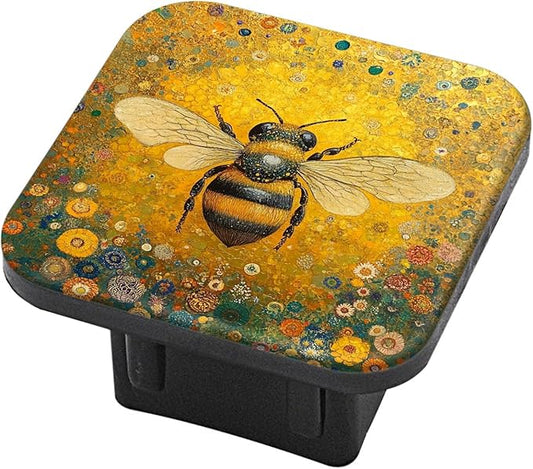 Hitch Cover Fits for 2-Inch Hitch,Golden Bee in Floral Galaxy Rubber Trailer Hitch Cover Tube Plug Insert,Car Exterior Accessories, Receiver Tube Hitch Plug