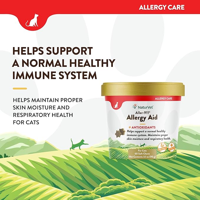 NaturVet – Aller-911 Allergy Aid Plus Antioxidants for Cats – 60 Soft Chews | Supports Immune System, Skin Moisture & Respiratory Health | Enhanced with Omegas, DHA & EPA | 30 Day Supply