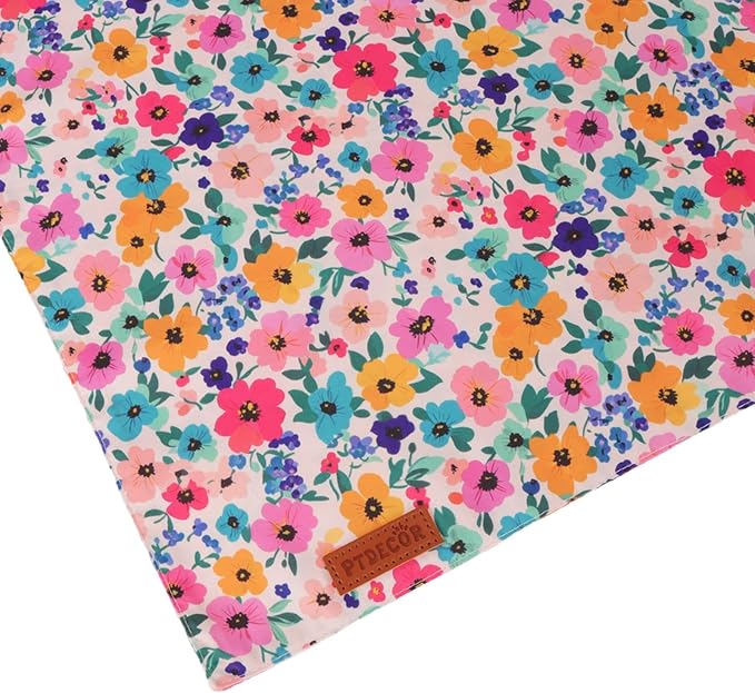 PTDECOR Floral Dog Bandana, Flower Reversible Pets Scarf, Premium Durable Fabric, Adjustable Pink Green Bandanas for Medium Large Dogs Pets (Large)