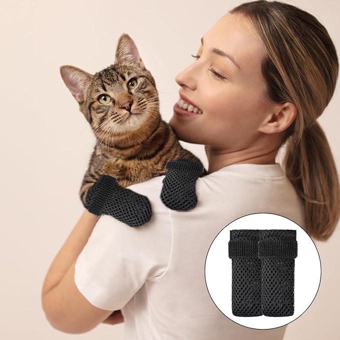 4 Pack Breathable Cat Shoes to Prevent Scratcning, Adjustable Only Cats Booties Mittens Socks (Black, S)