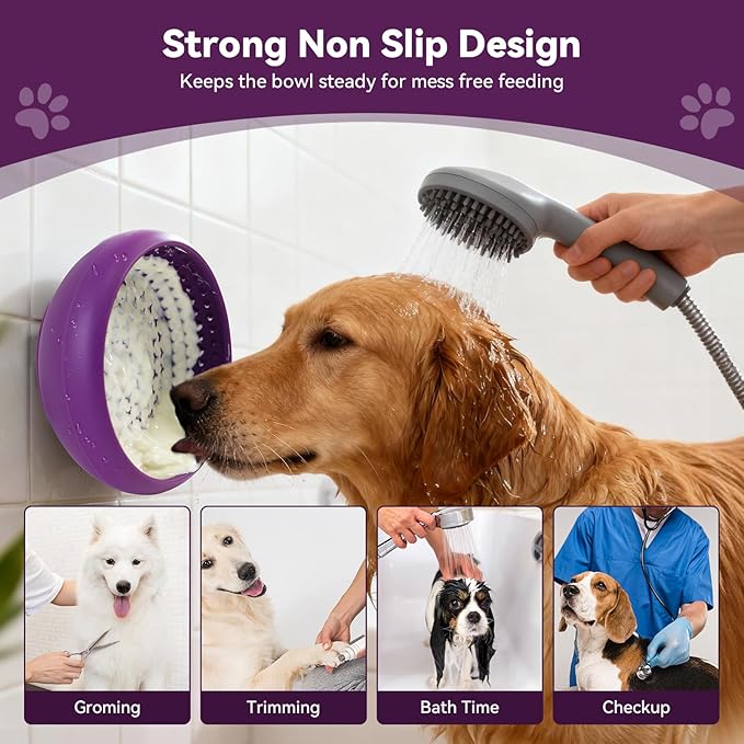 Slow Feeder Dog Bowl, BPA-Free Silicone Lick Mat for Small and Medium Dogs, Non-Slip & Dishwasher Safe (Purple，L)