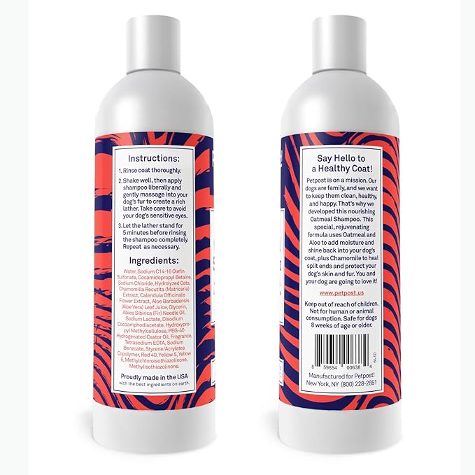 Petpost | Oatmeal & Chamomile Dog Shampoo. Soothes Dry, Sensitive Skin, Moisturizes & Softens Coat with Aloe & Yucca. 16 oz
