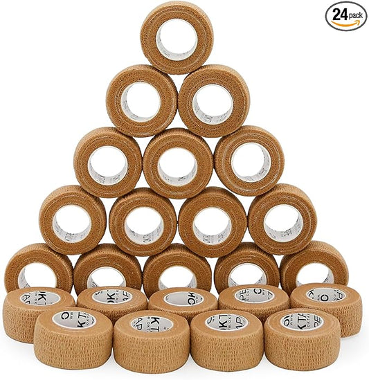 OK TAPE Self Adherent Cohesive Bandages Wrap - 24Packs, 1" x 5 Yards, Non-Woven Self Adhesive Bandage Wrap for Thumb, Finger, Wrist, Ankle, Vet Wrap Bandages Tape (Beige)