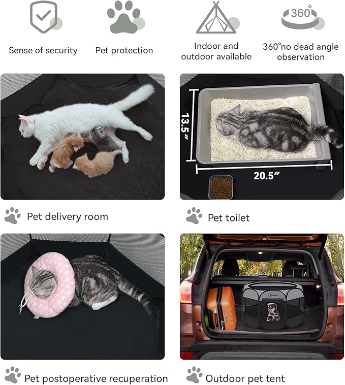 Dog Playpen with 2 Washable Pee Pad, Puppy Pet Cat Playpen Small AnimalsTent Crate Indoor/Outdoor, Portable Pop Up Kennel with Carrying Case(Grey with 2 Pads, Small)