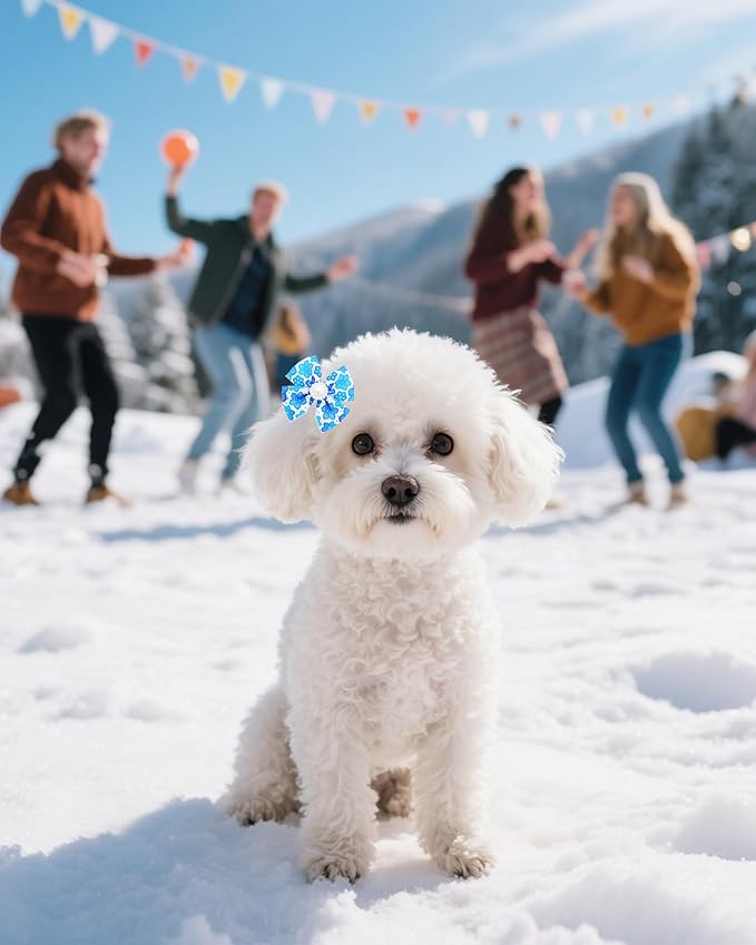 PET SHOW 10 Pack 2" Winter Small Dogs Hair Bows with French Clips Rhinestone Yorkie Barrette Clip Bowknot for Medium Dogs Puppy Pet Snowflake Topknot Cat Grooming Hair Accessories